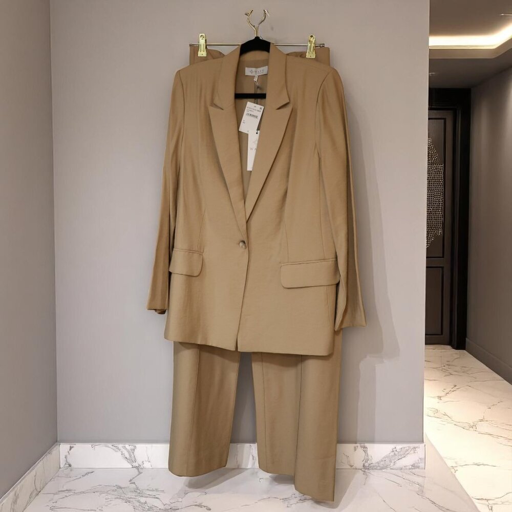 WAYF Tan Wide-Leg Pantsuit Set – Blazer + Trousers | NWT | Size M
